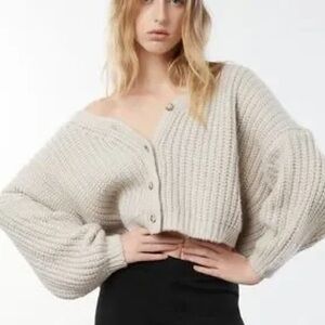 Oak + Fort Oversized Boxy Cropped Wool Blend Knit Cardigan